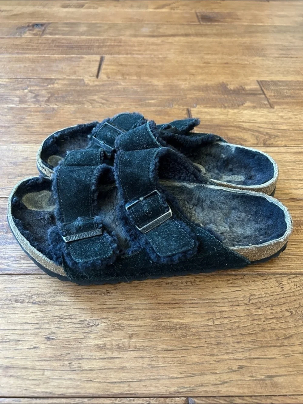 Birkenstock Arizona Shearling Sandals Black Suede Size 41 / Mens 8